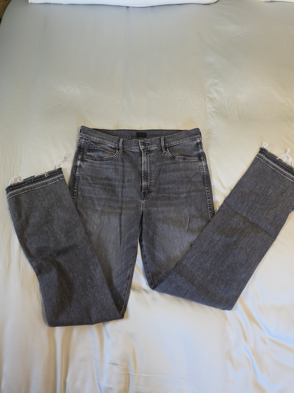 MOTHER Gray Distressed Hem High-Rise Jeans